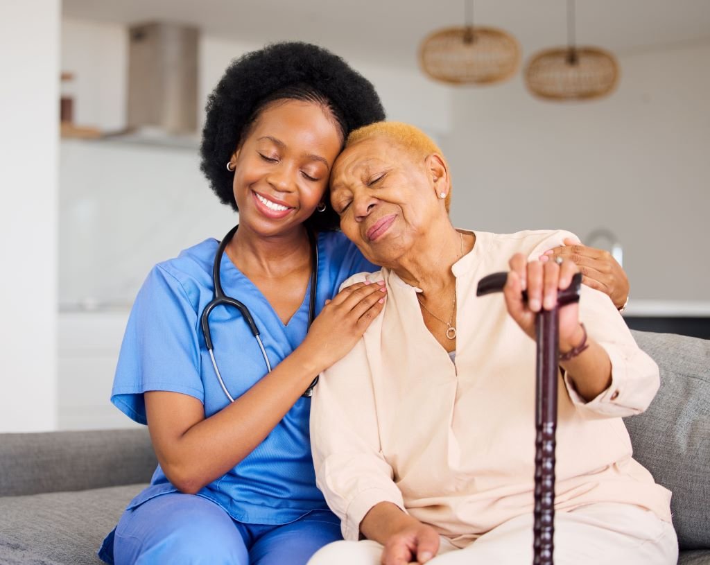 Senior receiving professional care support
